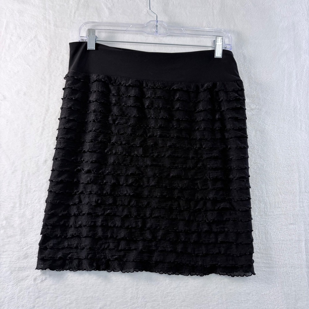 Black Ruffle‎ Mini Skirt Womens Large Tiered Stretch Y2K Party Club Cute